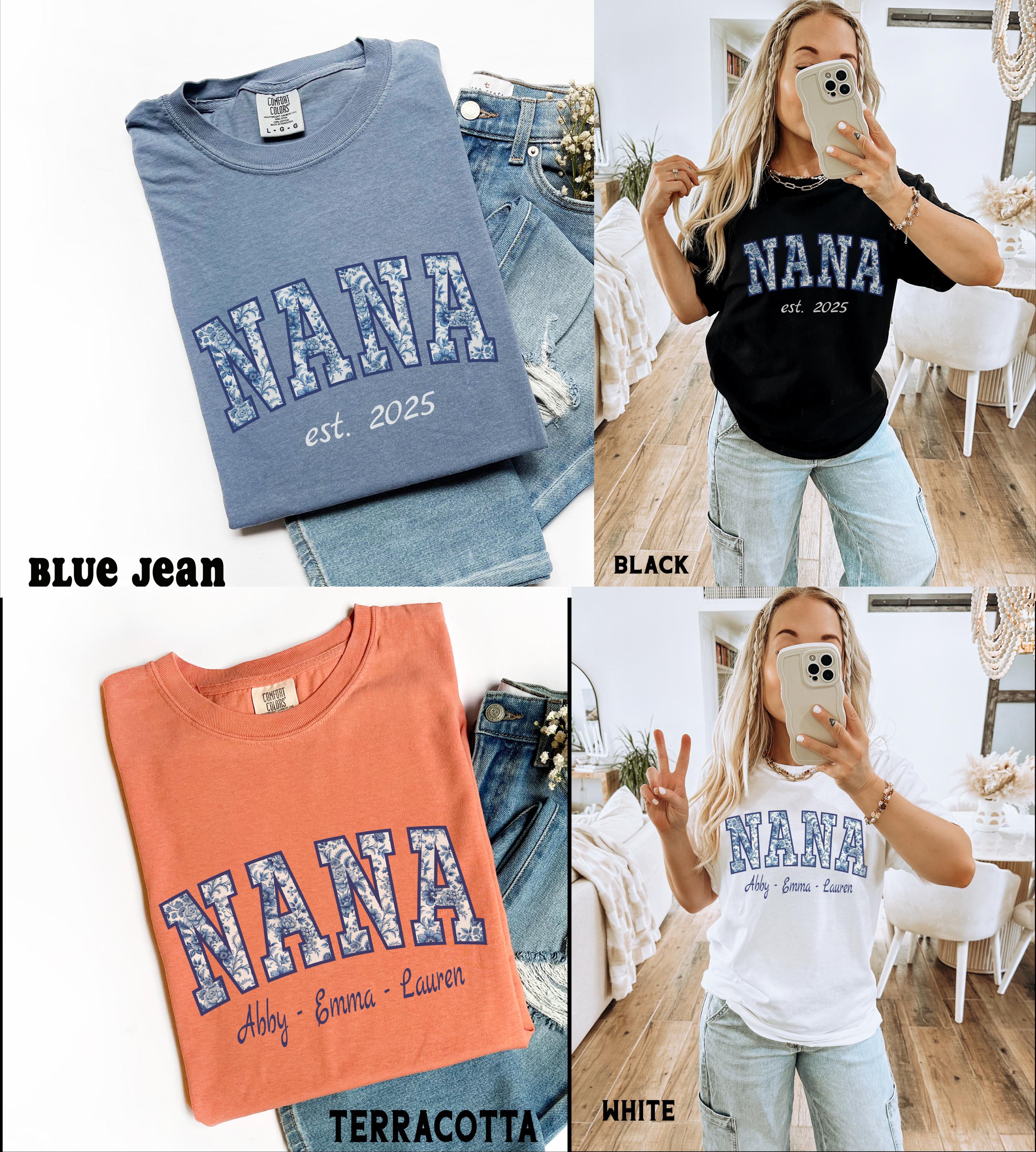 Custom Blue Toile Nana Shirt, Comfort Colors®, Personalized Nana 