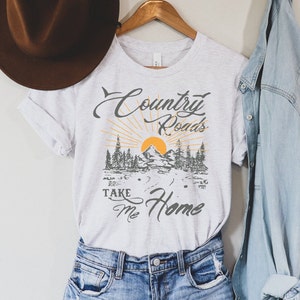 Country Roads Shirt, Women's Mountain Graphic Tee, Camping Hiking T Shirt, Travel Shirt, Nature T Shirt, Gift for Her Ash