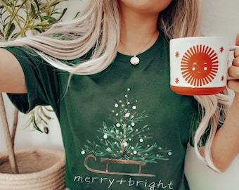 Christmas Shirts for Women, Merry and Bright Shirt, Christmas Tee Shirt, Christmas Tree Shirt, Christmas Tees, Holiday Shirts, Winter Shirt