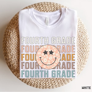 Fourth Grade Shirt, Fourth Grade Teacher Shirt, 4th Grade Team Shirts, Back to School Shirts, Retro Kids First Day of 4th Grade Tee White