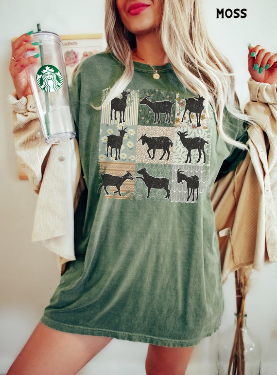 Boho Goat Shirt, Comfort Colors®, Retro Farmhouse Floral Goat Tee, Cottagecore Aesthetic Clothing, Goat Lover Gift for Her