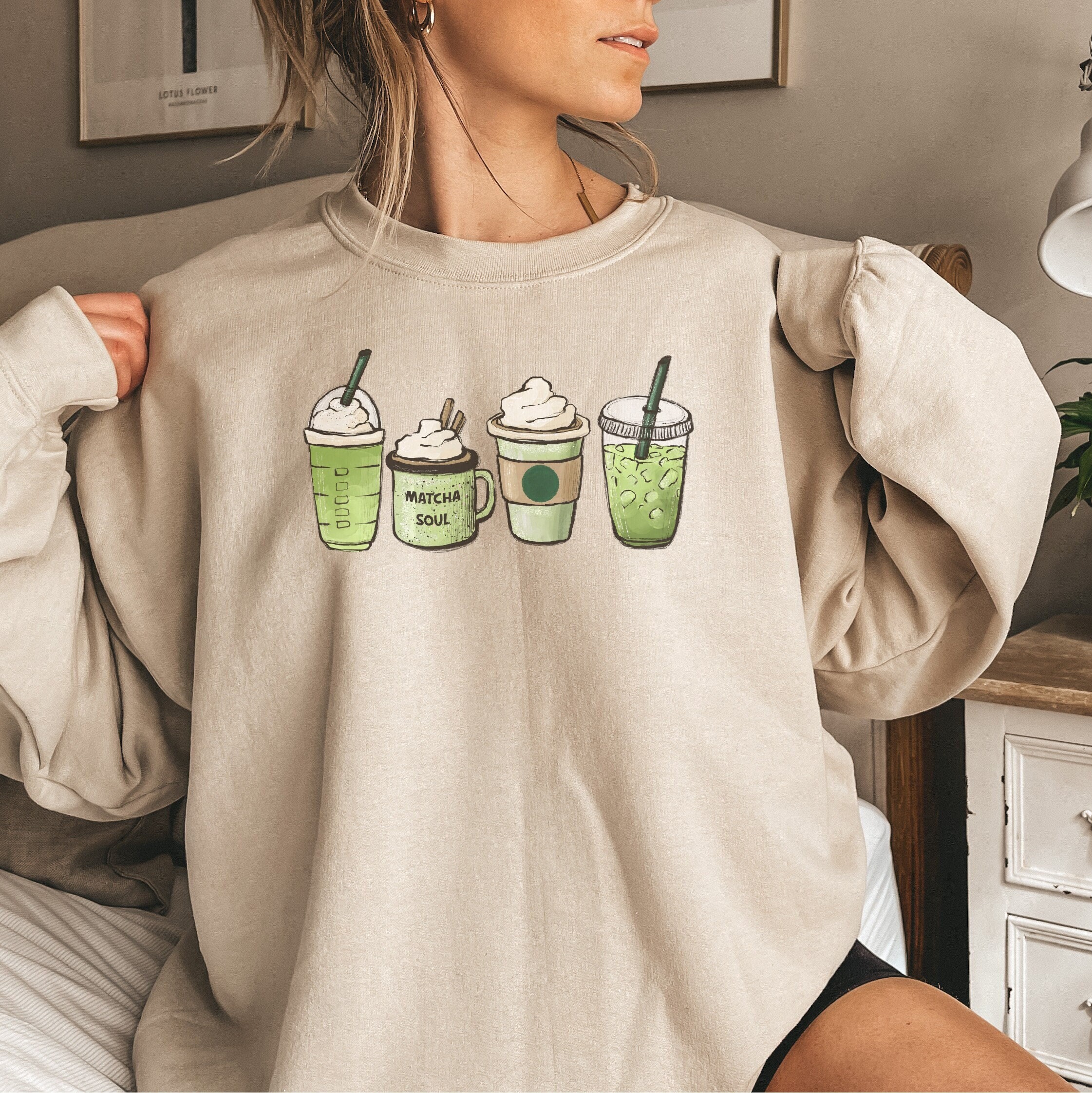 Matcha Sweatshirt, Tea Sweatshirt for Women, Matcha Latte