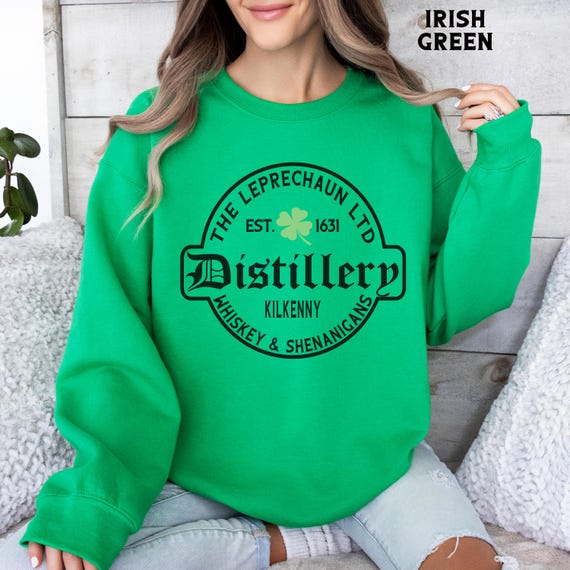 St Patrick's Day Sweatshirt or Hoodie, Irish Leprechaun Distillery Unisex Sweater Gifts for Him or Her