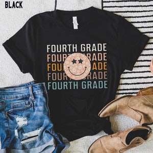 Fourth Grade Shirt, Fourth Grade Teacher Shirt, 4th Grade Team Shirts, Back to School Shirts, Retro Kids First Day of 4th Grade Tee Black