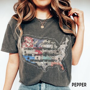 Chemise USA America, chemise rétro patriotique du 4 juillet, Comfort Colors®, t-shirt boho American Map Land of Free, t-shirts enfants du 4 juillet