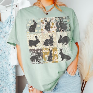 Boho Bunny Rabbit Shirt, Comfort Colors®, Matching Easter Shirts, Retro Floral Farmhouse Rabbit Tee, Cottagecore, Rabbit Lover Gift for Her