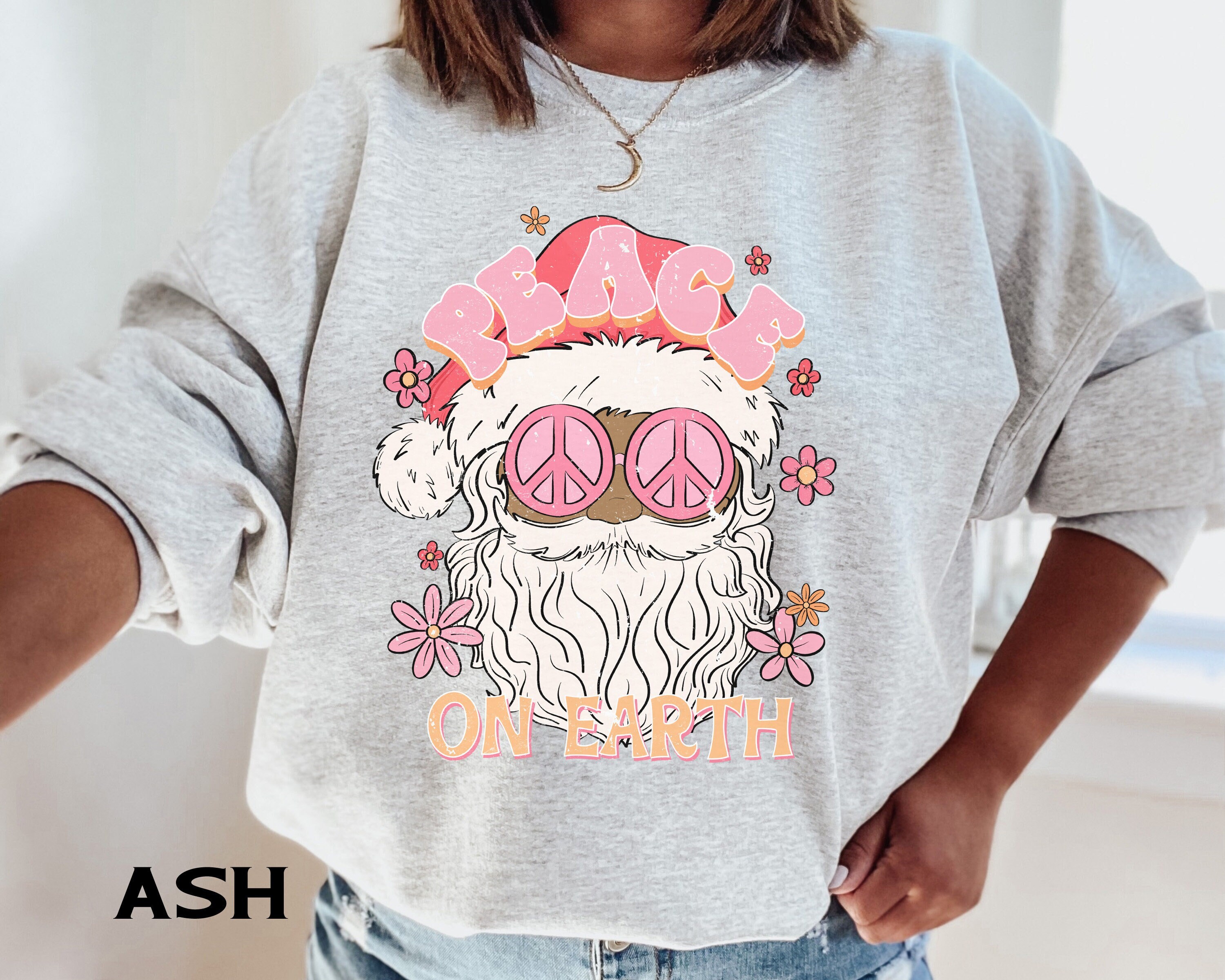 Black Santa Christmas Sweatshirt for Women, Peace on Earth African American Groovy Santa Claus Hoodie, Retro Christmas Crewneck Sweater