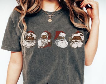 Black Santa Claus Shirt, Comfort Colors®, Vintage Santa Christmas Shirt for Women, African American Santa Shirts for Kids, Gifts for Her