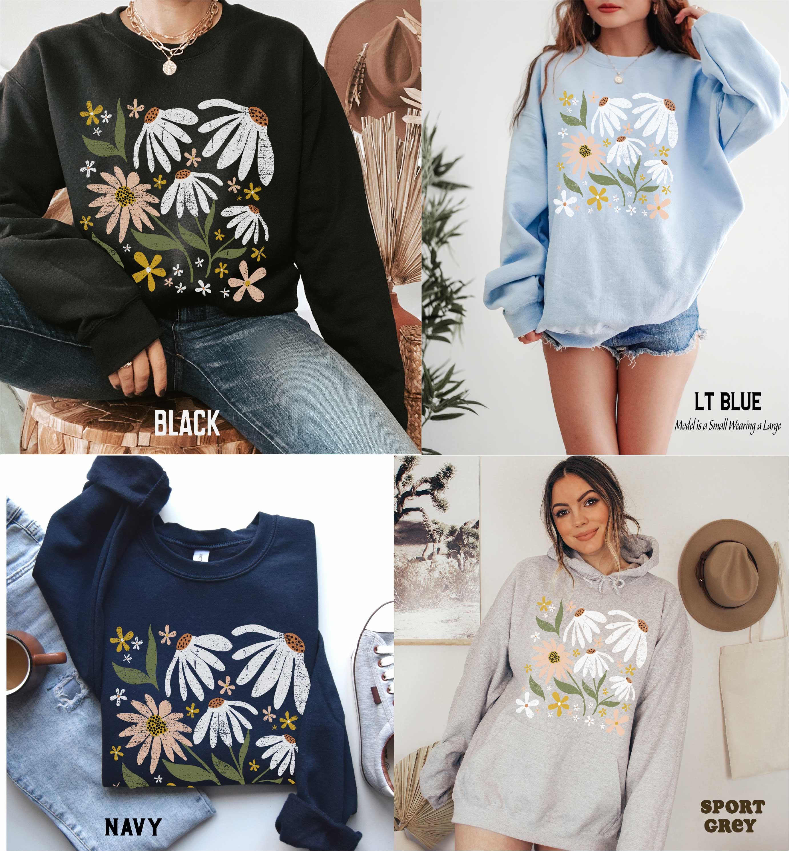 Sweat-shirt Femme à Motif Fleurs Sauvages - Manches Longues - Coupe Décontractée - Tissu Doux - Multiples Couleurs