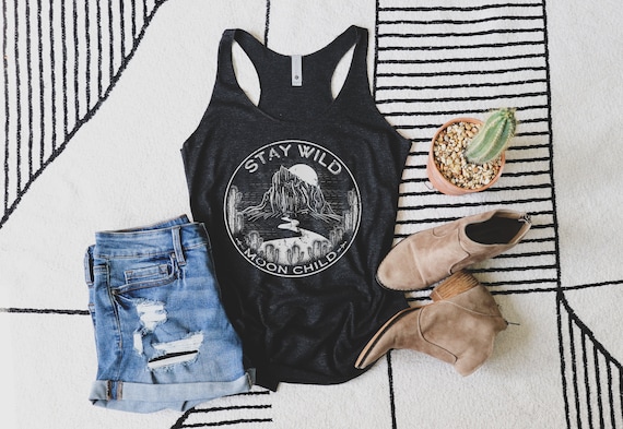 Stay Wild Moon Child, Women's Vintage Boho Racerback Tank, Hippie Tank, Stay Wild Tank, Hippie Clothes, Retro tank top