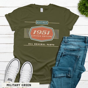 75th Birthday Gift, 1951 Birthday Unisex Shirt for Dad, Car Lover Grandpa Gifts Military Green