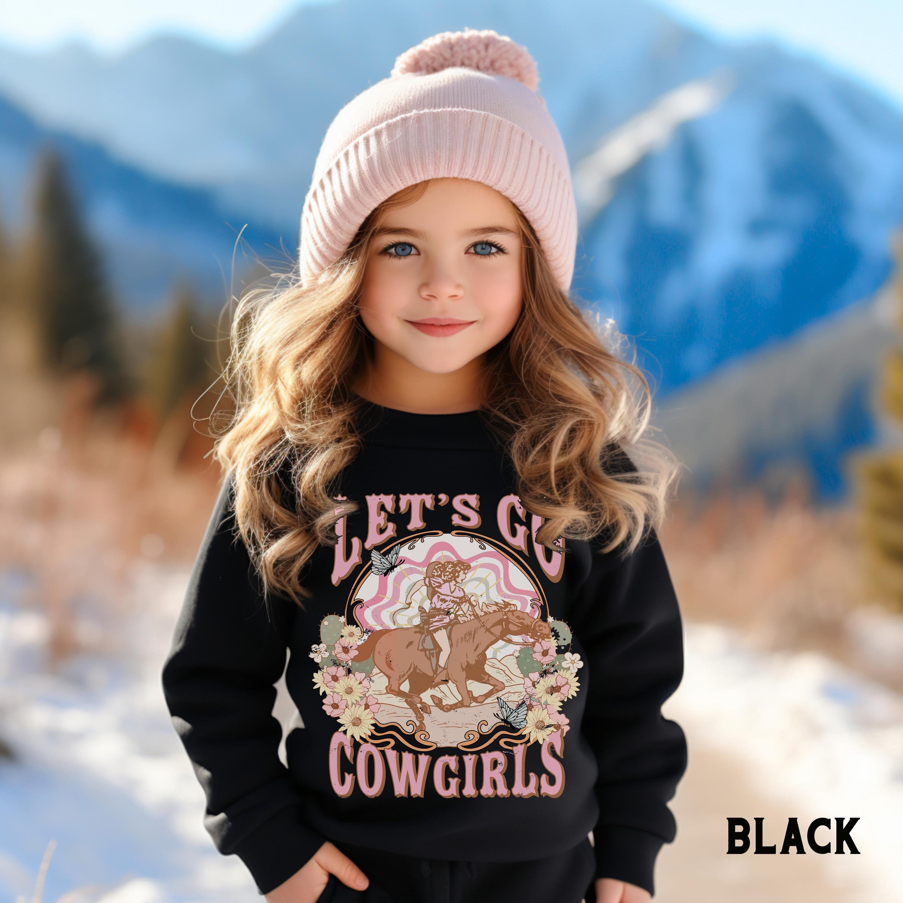 Youth Let's Go Cowgirls Sweatshirt or Hoodie, Boho Country Western Cowgirl Sweater, Retro Horse Rodeo Crewneck, Country Gifts for Girls