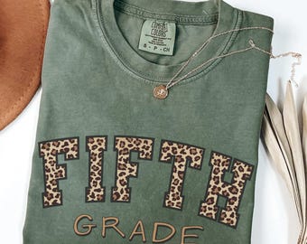 Fifth Grade Shirt, Comfort Colors®, 5th Grade Teacher Team Shirts, Cute Leopard Print Back to School Tee, Kids First Day of Fifth Grader Tee