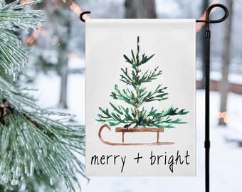 Christmas Garden Flag, Outdoor Holiday Decor, Watercolor Christmas Tree Porch Decorations, New Home Housewarming Gift, Seasonal Decor