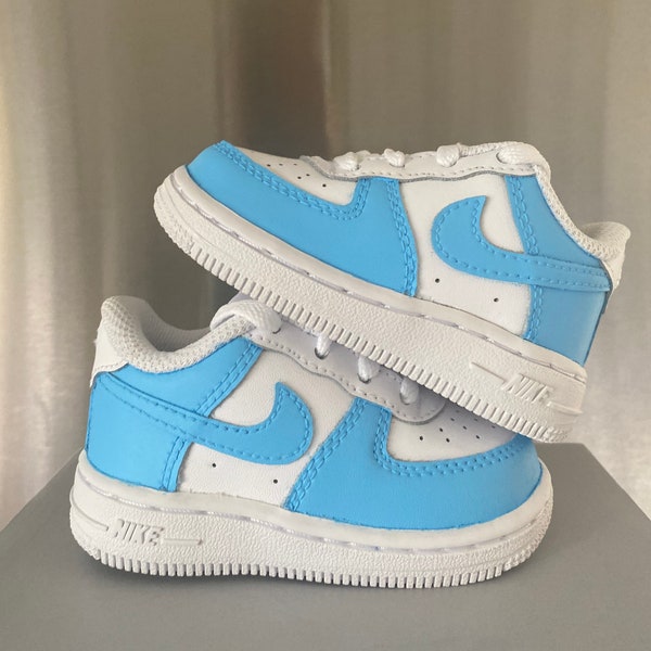 tan and baby blue air force ones