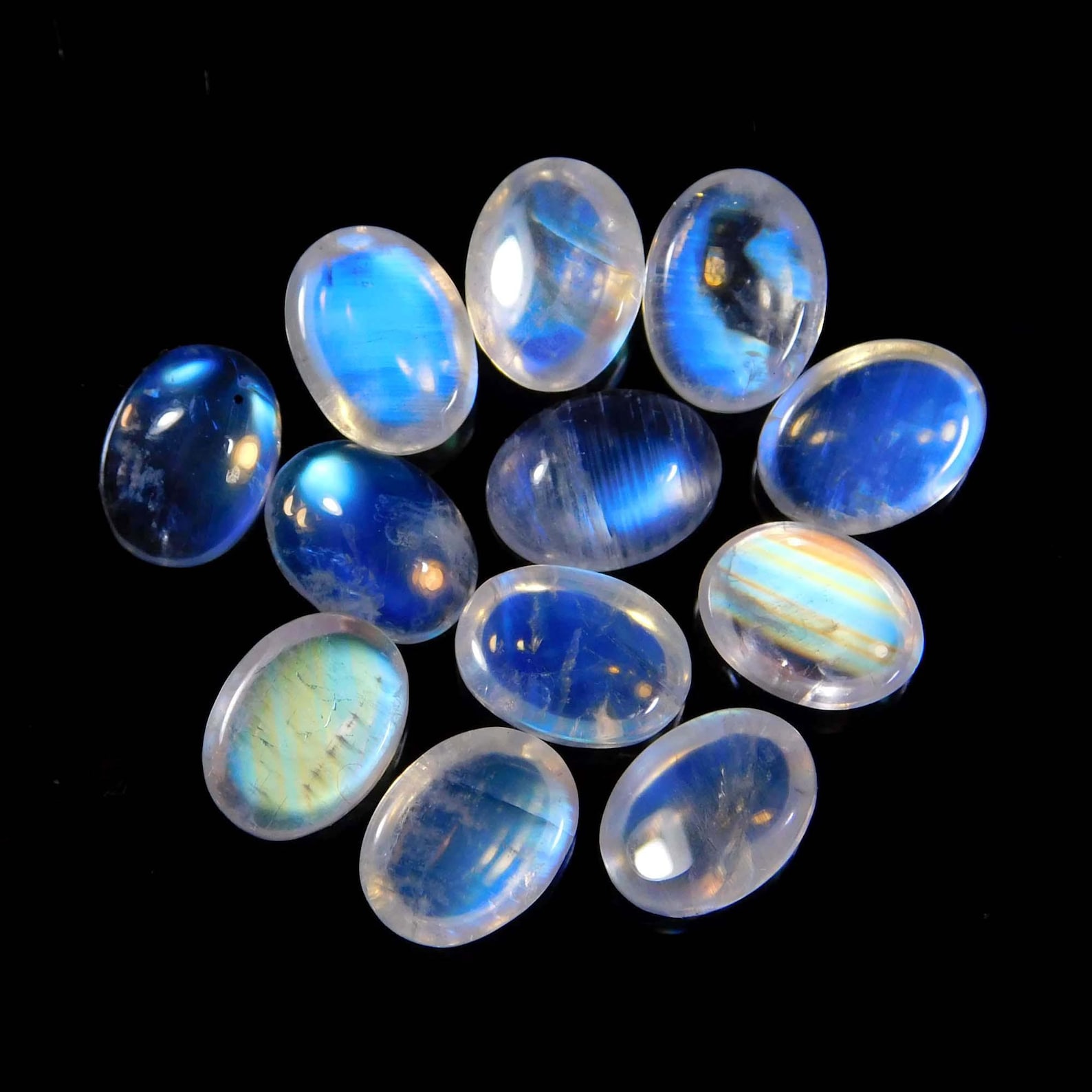 12 Pieces Lot 100 Natural Rainbow Moon Stone Cabochon Oval Etsy