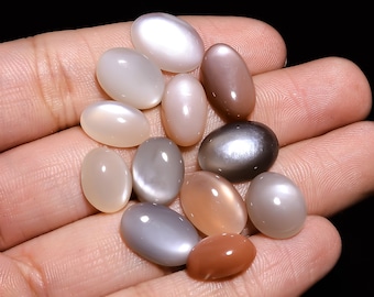 Natural Moonstone Cabochons: Oval Gemstone Lot (12 Pcs, 10x12-10x14mm)
