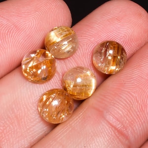 Attractive A One Quality 100% Natural Golden Rutile Quartz Round Shape Cabochon Gemstone 5 Pcs Lot For Making Jewelry 9 Ct 7X7X4 mm MV-11447