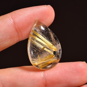 Rare Natural Golden Rutile Hematite Quartz Pear Shape Cabochon Loose Gemstone For Making Jewelry 18 Ct 25X18X5 mm MV-11827