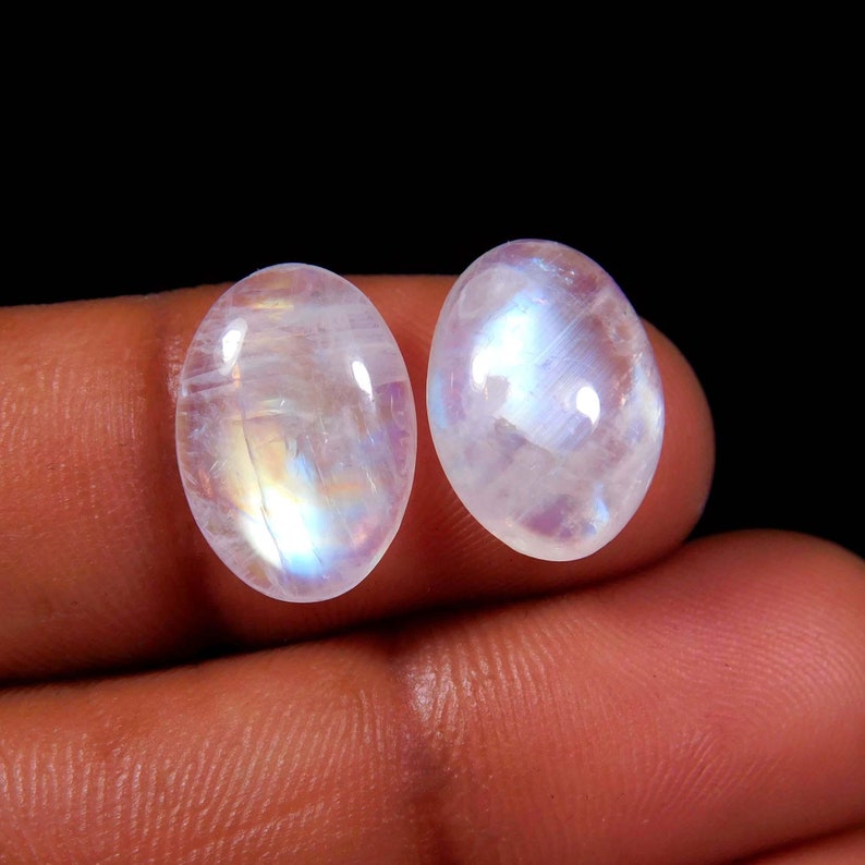 2 Pieces Lot 100/% Natural rainbow Moon Stone Cabochon Oval Shape Calibrated Size For Hand Made Making Jewelry 9 Ct 10X14X4 MM Approx