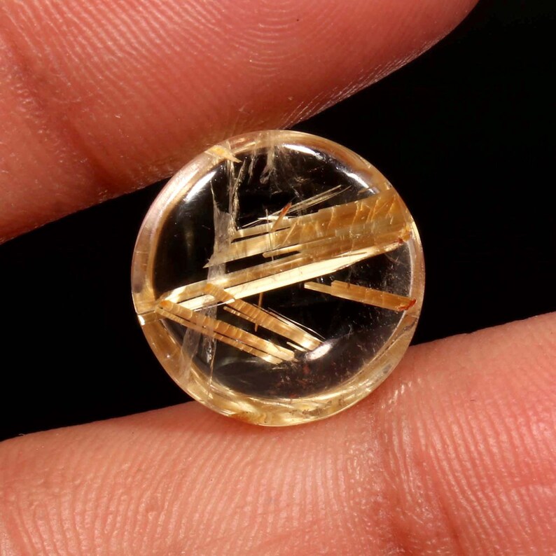 Natural Golden Rutile Quartz Cabochon Electric Fire Loose Gemstone Round Shape Top Making For Hand Made Jewelry 7 Ct 14X14X5 MM MV-77
