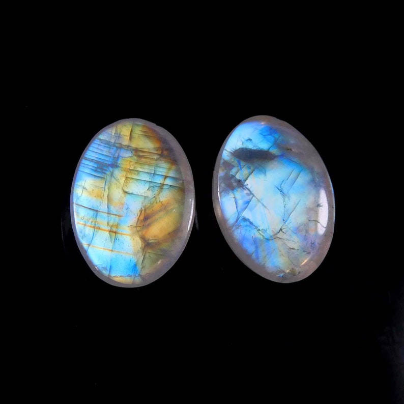 2 Pieces Lot 100/% Natural rainbow Moon Stone Cabochon Oval Shape Calibrated Size For Hand Made Making Jewelry 9 Ct 10X14X4 MM Approx