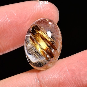 Rare Natural Golden Rutile Quartz Oval Shape Cabochon Gold Fire Loose Gemstone For Making Jewelry 12.5 Ct 13X18X7 mm MV-9294