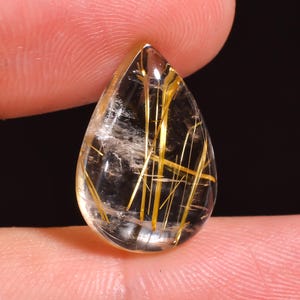 Natural Golden Rutile Quartz Pear Shape Cabochon Loose Gemstone For Making Jewelry 8 Ct 12X18X5 mm MV-11236