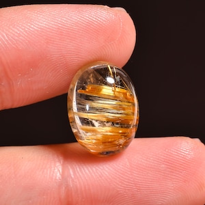Rare Natural Golden Rutile Hematite Quartz Oval Shape Cabochon Loose Gemstone For Making Jewelry 8 Ct 15X11X6mm MV-11823