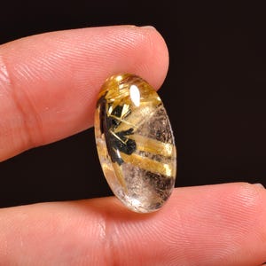 Rare Natural Golden Rutile With Hematite Quartz Oval Shape Cabochon Loose Gemstone For Making Jewelry 11 Ct 20X11X6 mm MV-11828