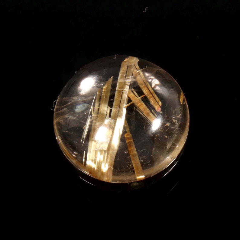 Natural Golden Rutile Quartz Cabochon Electric Fire Loose Gemstone Round Shape Top Making For Hand Made Jewelry 7 Ct 14X14X5 MM MV-77