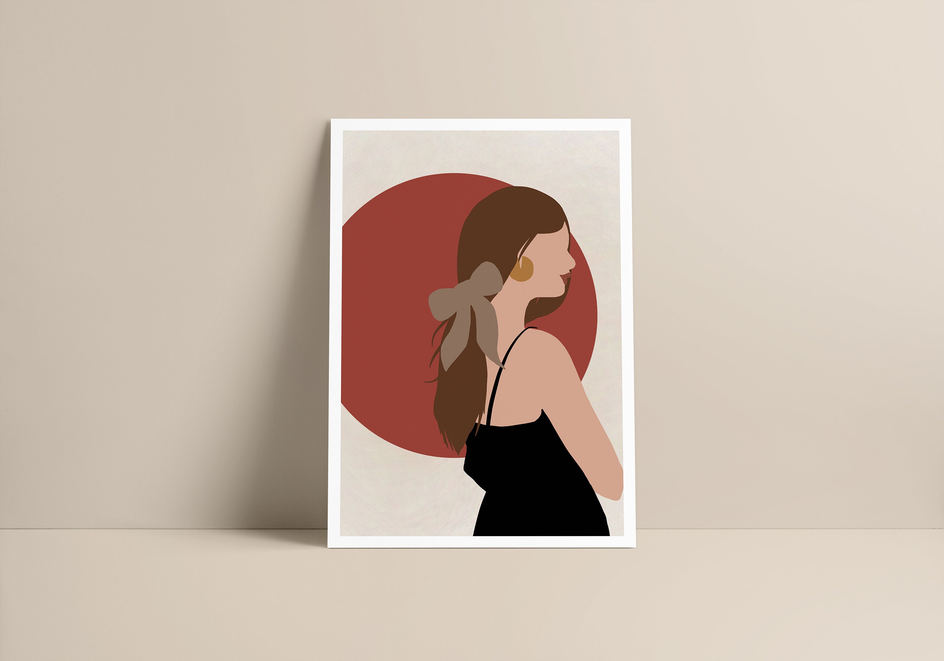 Affiche - Nina Minimalist Décoration Bohème Boho Illustration Woman Portrait Terracotta Format A3, A