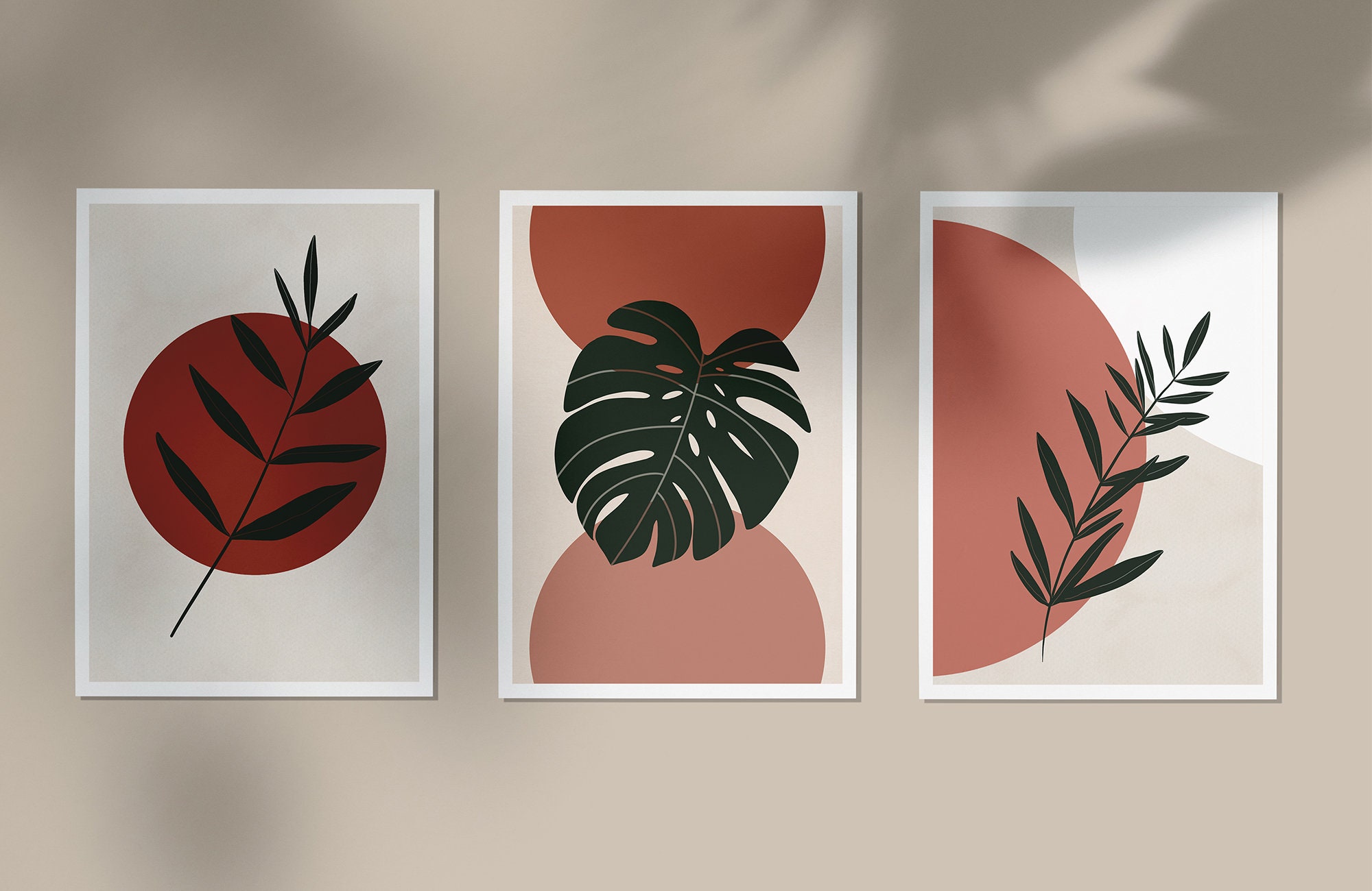 Lot de 3 Affiches - Plants Décoration Bohème Impression Illustration Terracotta Format A5, A4 ou A3