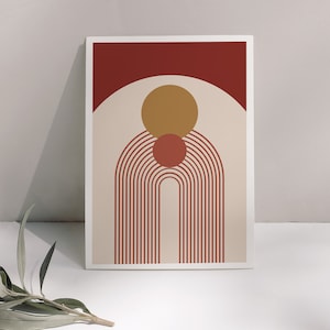 Poster - Orizzonte Curvy - Minimalista - Decorazione Boho - Illustrazione Boho - Sole - Terracotta - Formato A3, A4 o A5