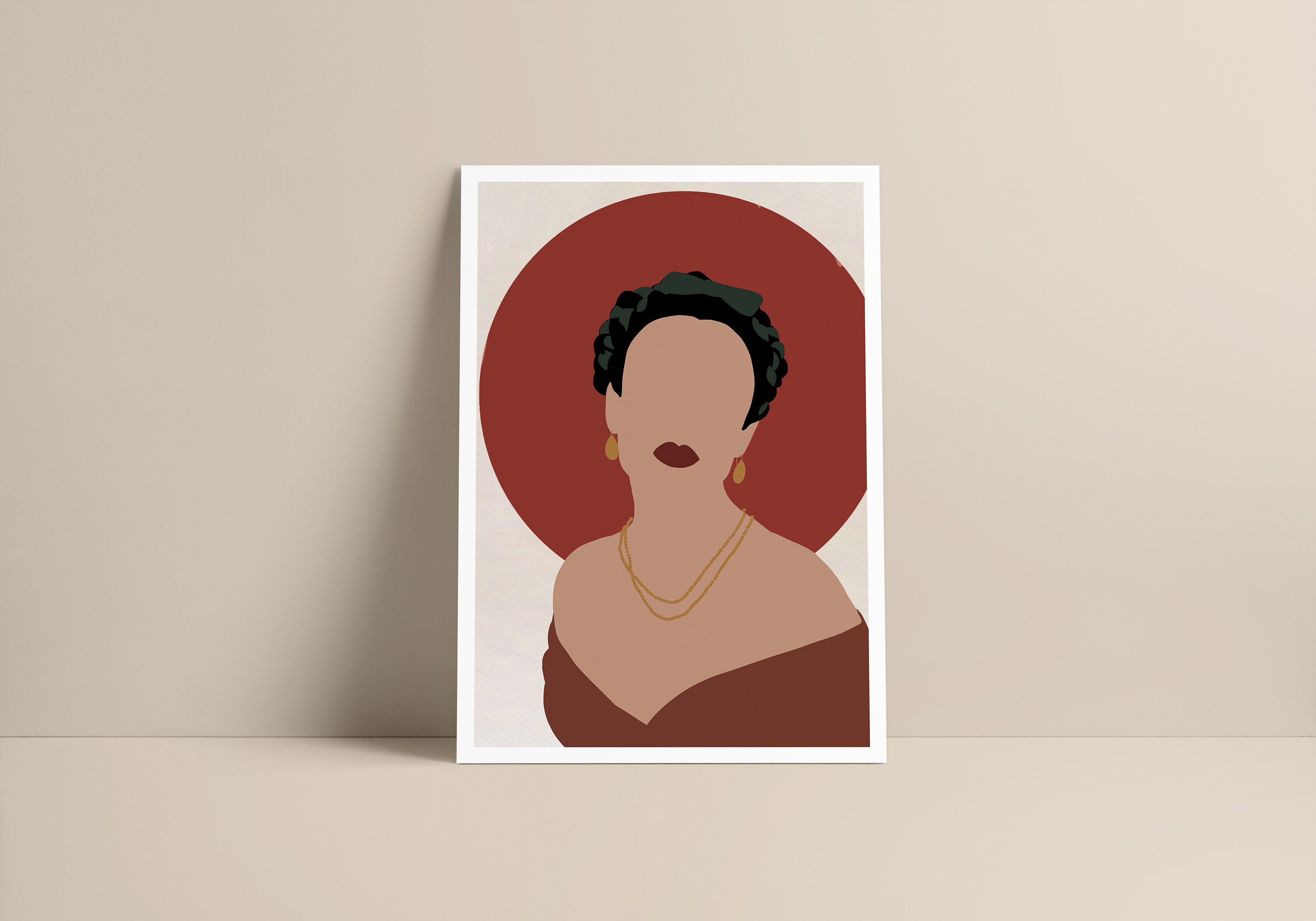 Affiche - Frida Minimalist Décoration Bohème Boho Illustration Kahlo Terracotta Portrait Format A3, 