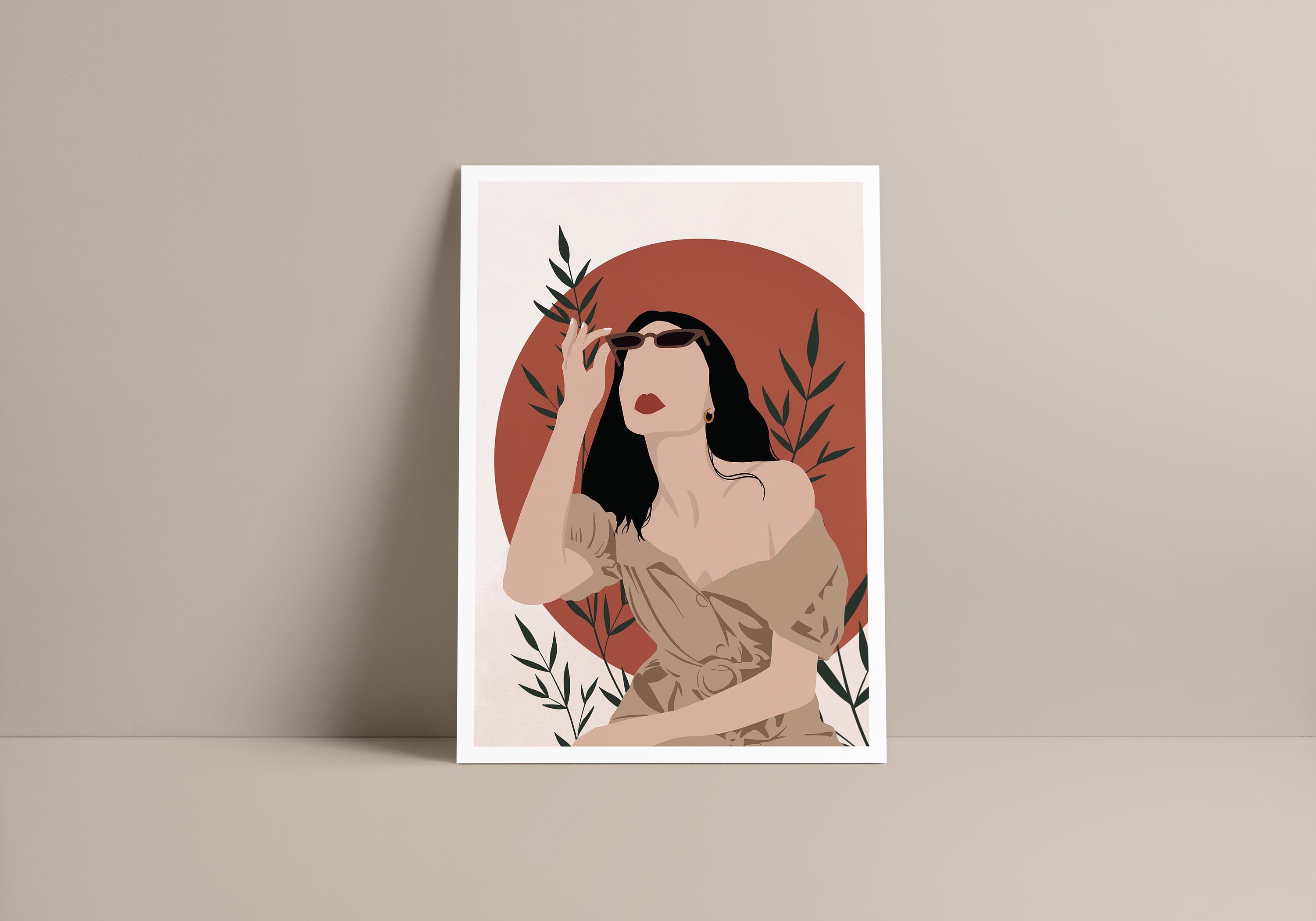 Affiche - Gina Minimalist Décoration Bohème Boho Illustration Terracotta Format A3, A4 ou A5