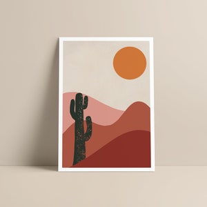 Poster - Desert - Minimalist - Boho decoration - Boho Illustration - Terracotta - Cactus - Format A3, A4 or A5