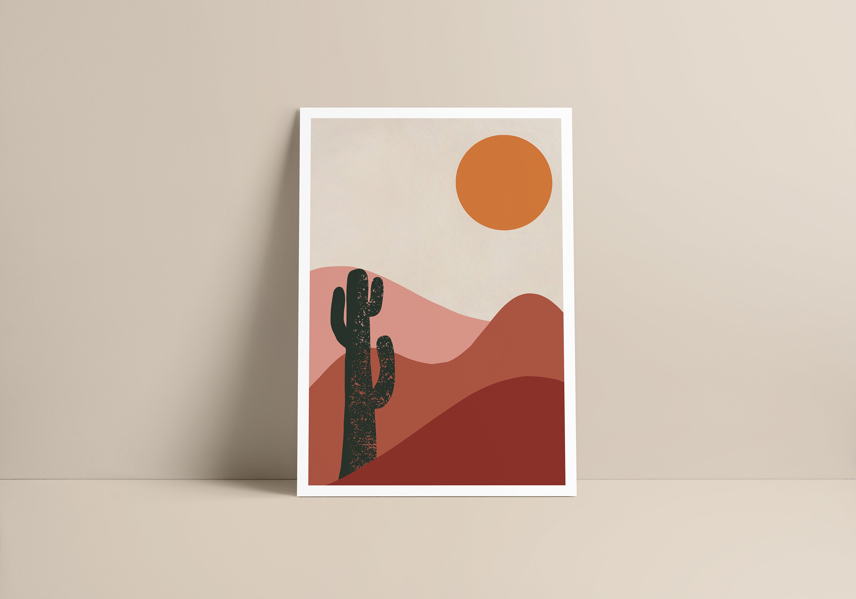 Affiche - Desert Minimalist Décoration Bohème Boho Illustration Terracotta Cactus Format A3, A4 ou A