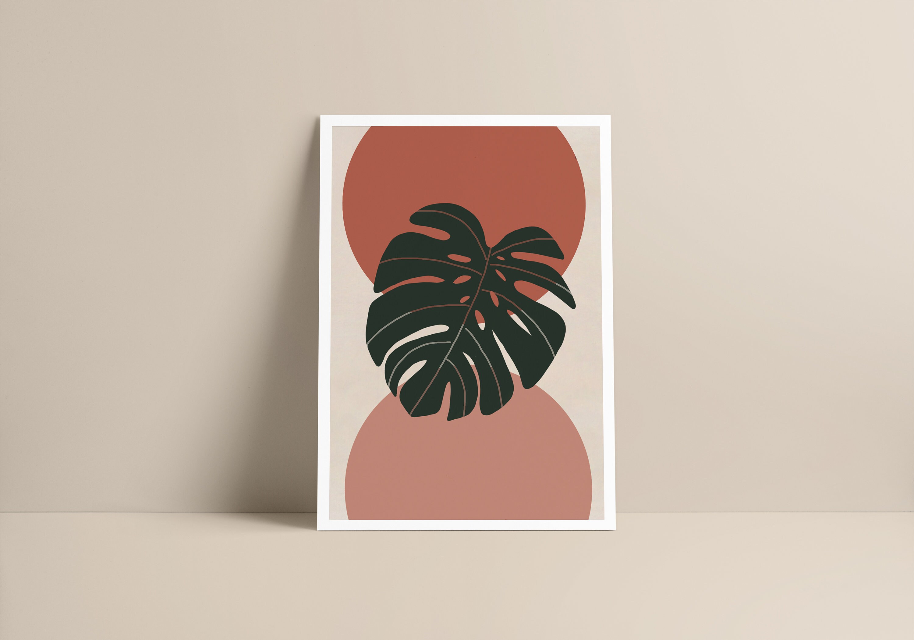 Affiche - Leaf Two Minimalist Décoration Bohème Boho Illustration Monstera Plante Terracotta Format 