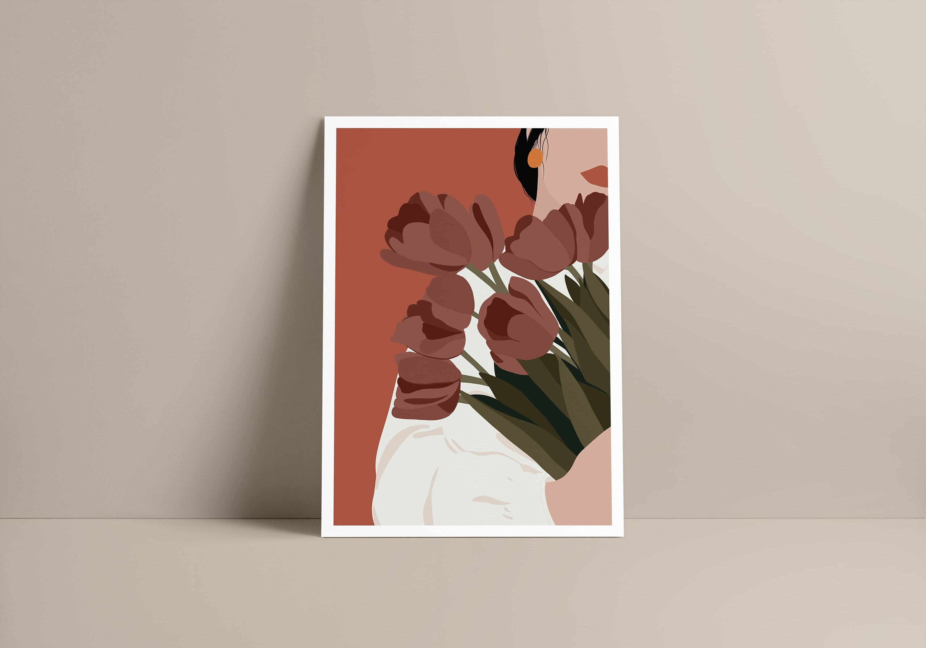 Affiche - Tulipes Minimalist Décoration Bohème Boho Illustration Format A5, A4 ou A3