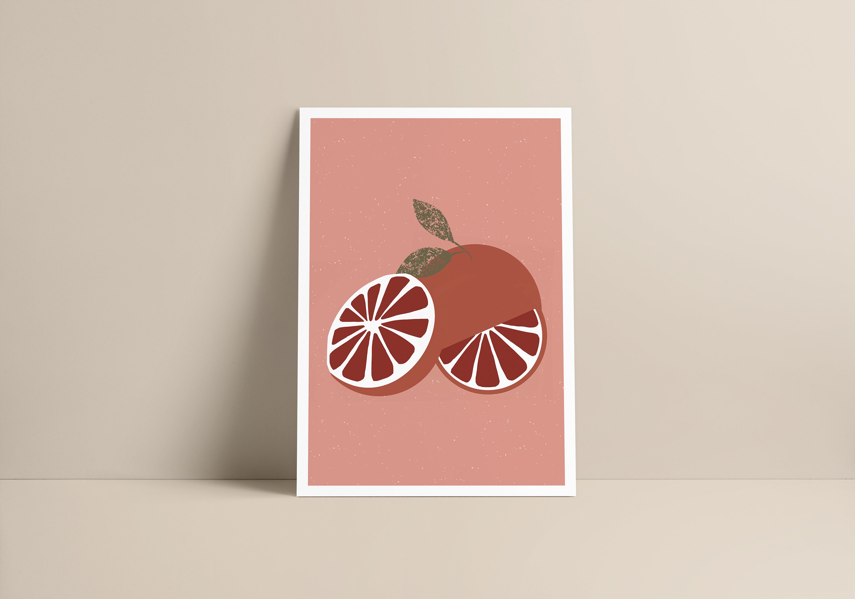 Affiche - Fruity Minimalist Décoration Bohème Boho Illustration Orange Fruit Pamplemousse Format A3,
