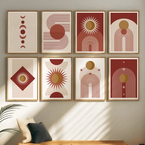 Set di 8 poster - BOHO ASTRATTO - Minimalista - Decorazione Boho - Illustrazione Boho - Terracotta - Formato A3, A4 o A5