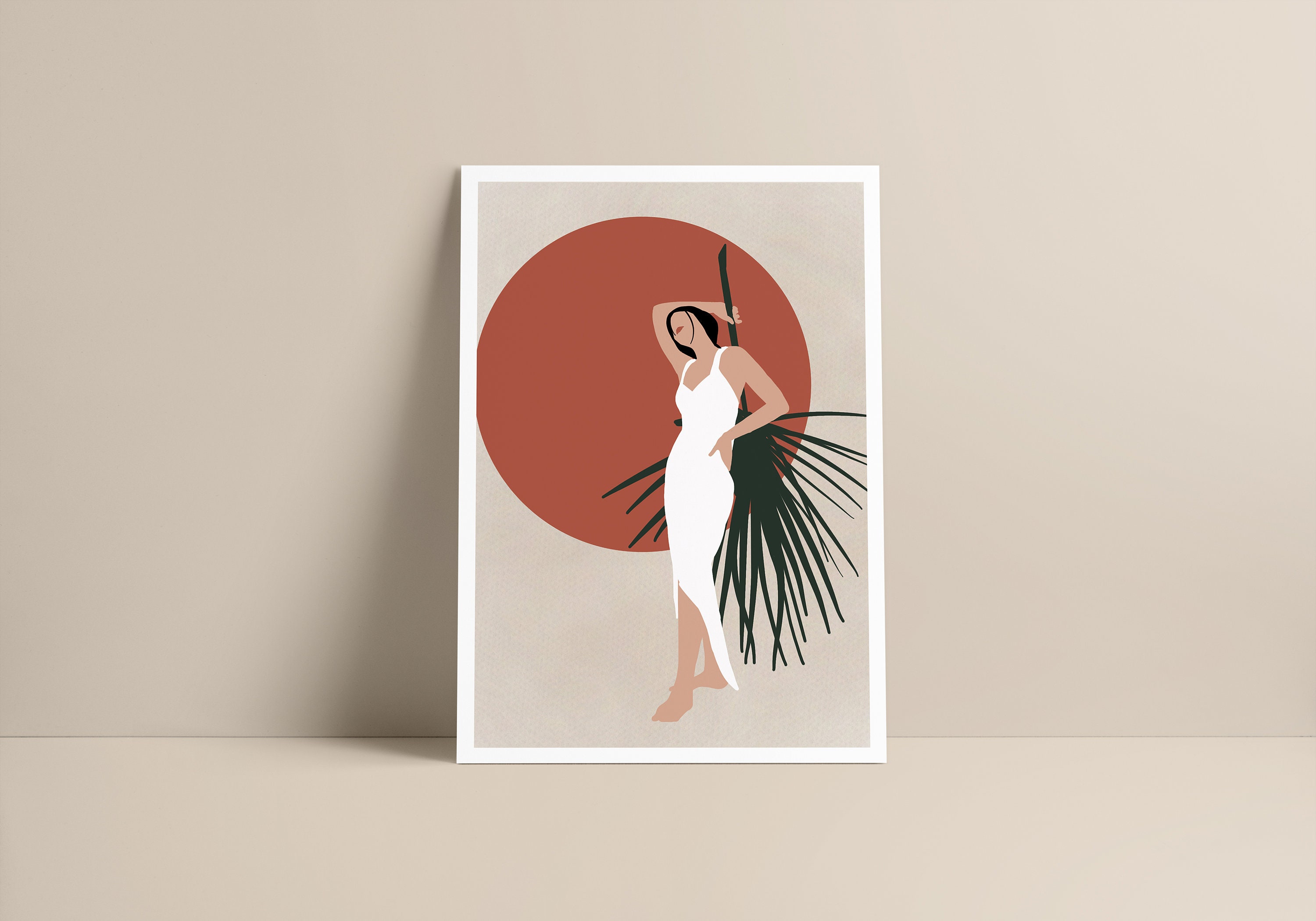 Affiche - Camila Minimalist Décoration Bohème Boho Illustration Woman Portrait Tropical Format A3, A