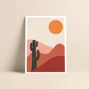 Poster - Wüste - Minimalistisch - Boho-Dekoration - Boho-Illustration - Terrakotta - Kaktus - Format A3, A4 oder A5