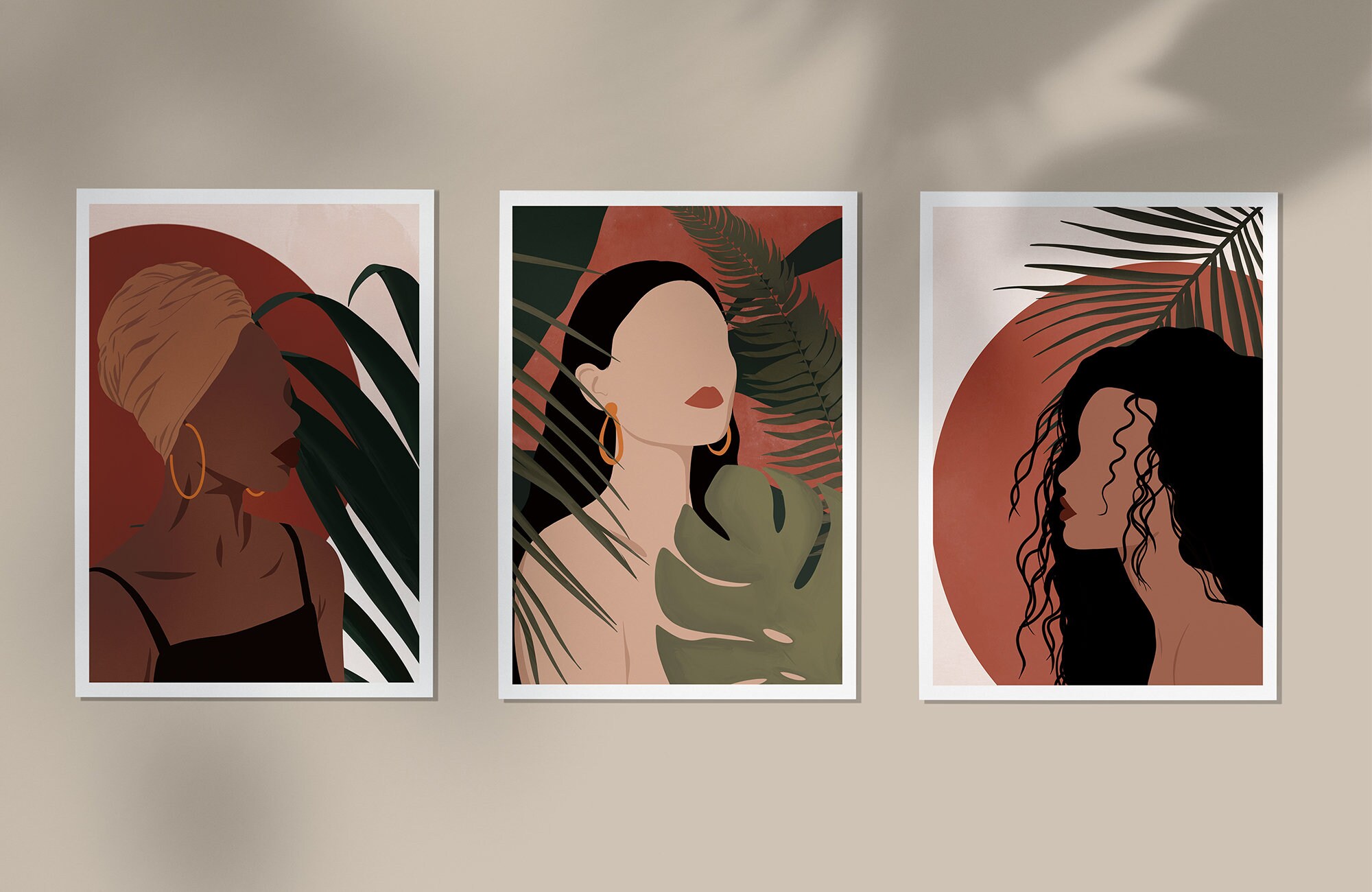 Lot de 3 Affiches - Women Décoration Bohème Impression Illustration Terracotta Format A5, A4 ou A3
