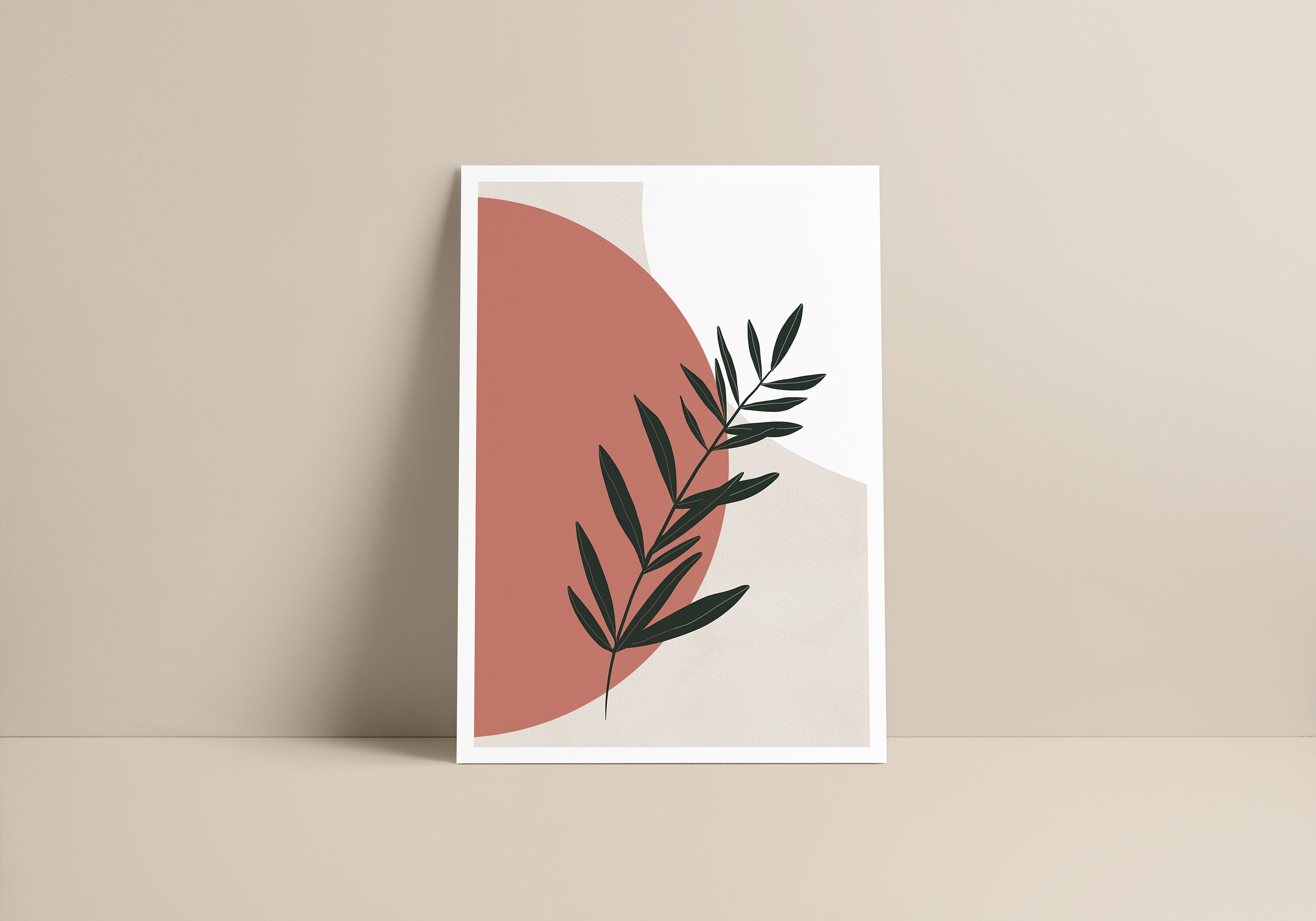 Affiche - Leaf One Minimalist Décoration Bohème Boho Illustration Terracotta Format A3, A4 ou A5