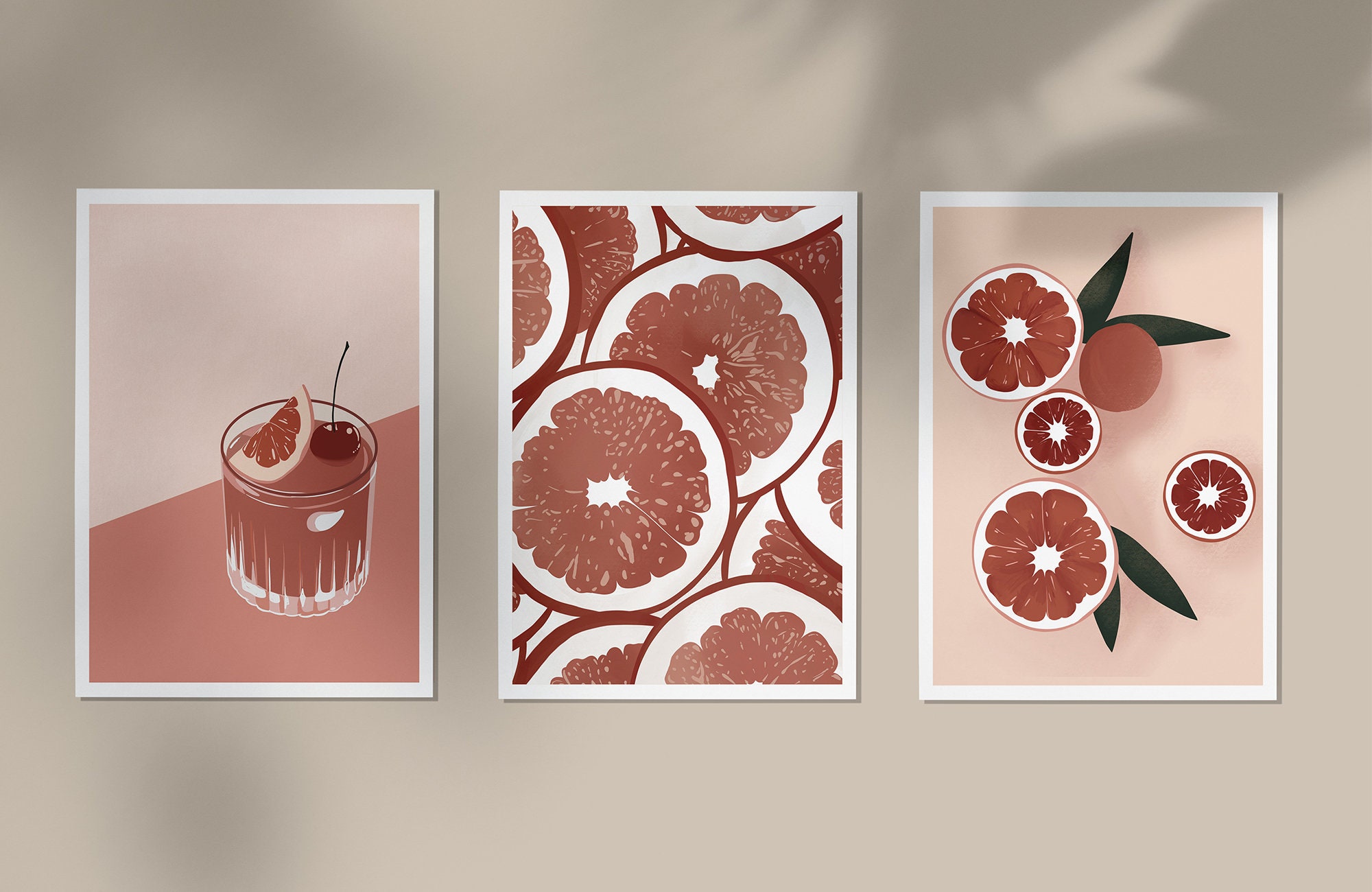 Lot de 3 Affiches - Fruits Décoration Bohème Impression Illustration Terracotta Format A5, A4 ou A3