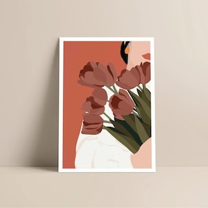Poster - Tulpen - Minimalistisch - Boho-Dekoration - Boho-Illustration - Format A5, A4 oder A3