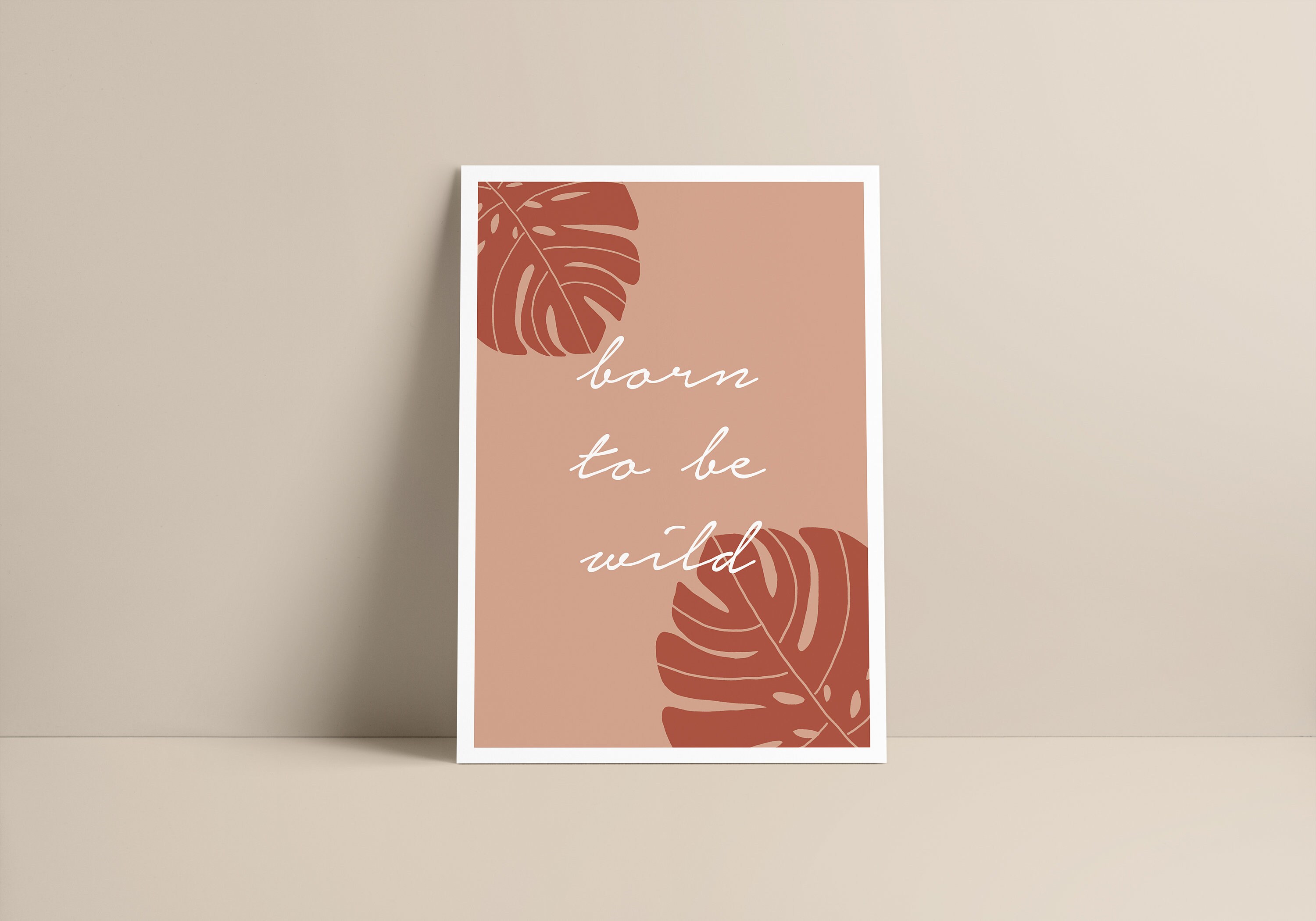 Affiche - Born To Be Wild Minimalist Décoration Bohème Boho Illustration Quote Terracotta Format A3,