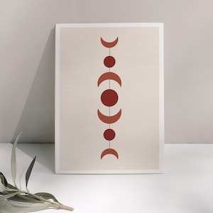 Cartel - Luna Boho - Minimalista - Decoración Boho - Ilustración Boho - Luna - Terracota - Formato A3, A4 o A5